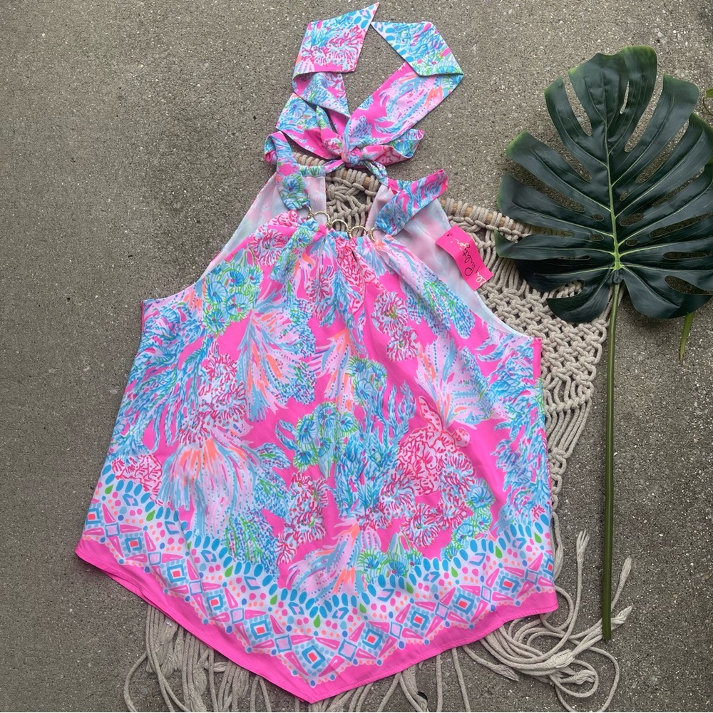 New Lilly Pulitzer Printed Halter Neck Top Size Large - Picture 2 of 10